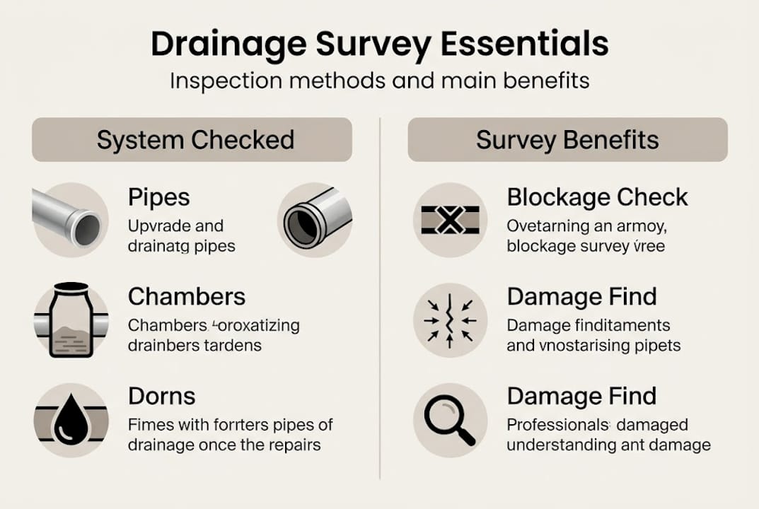 Infographic of drainage survey main steps and benefits