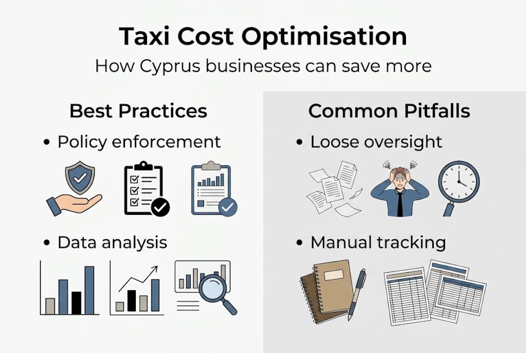 Infographic on best practices and pitfalls in taxi cost management