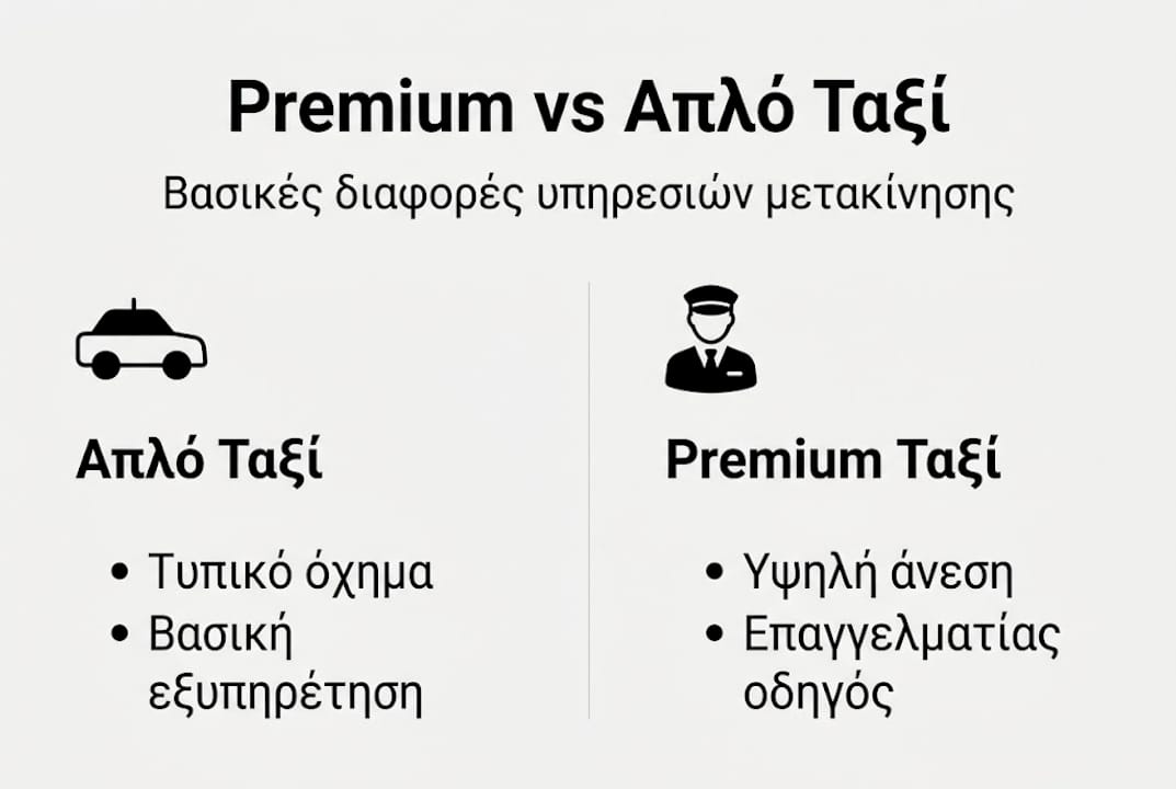 Γραφικό με αναλυτική σύγκριση μεταξύ premium και συμβατικού ταξί