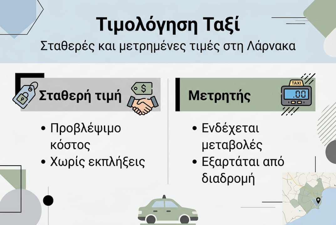 Ενημερωτικό γράφημα για τις σταθερές και διαφανείς τιμές των ταξί στη Λάρνακα