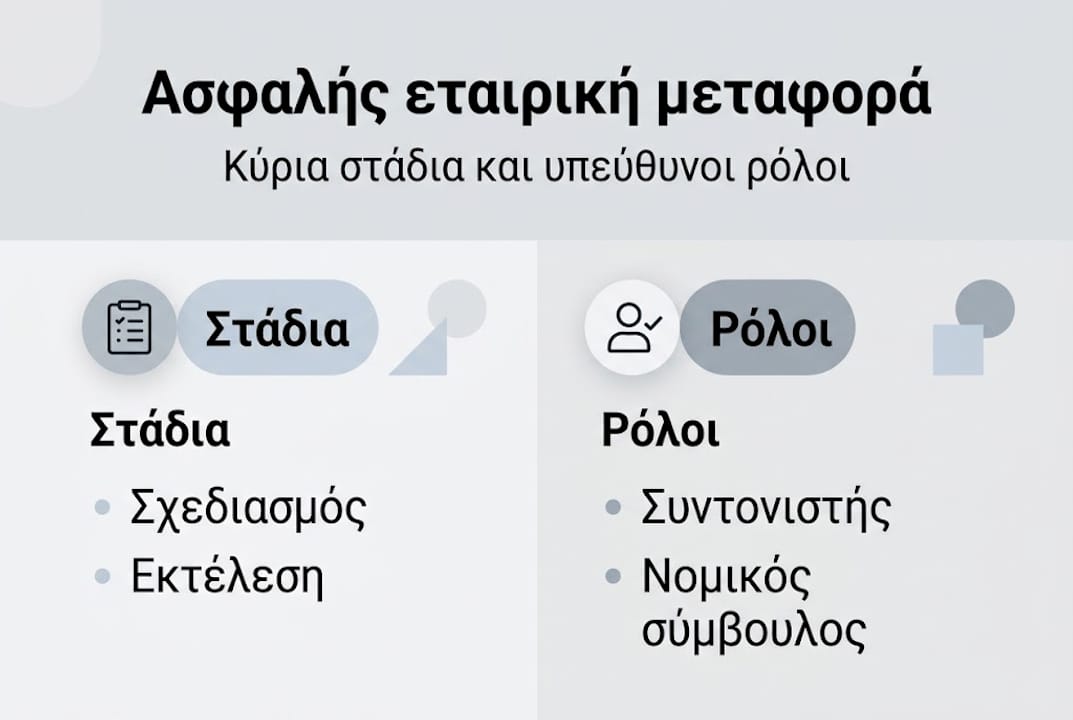 Γραφική απεικόνιση των βασικών σταδίων και ρόλων στη διαδικασία εταιρικής μεταβίβασης