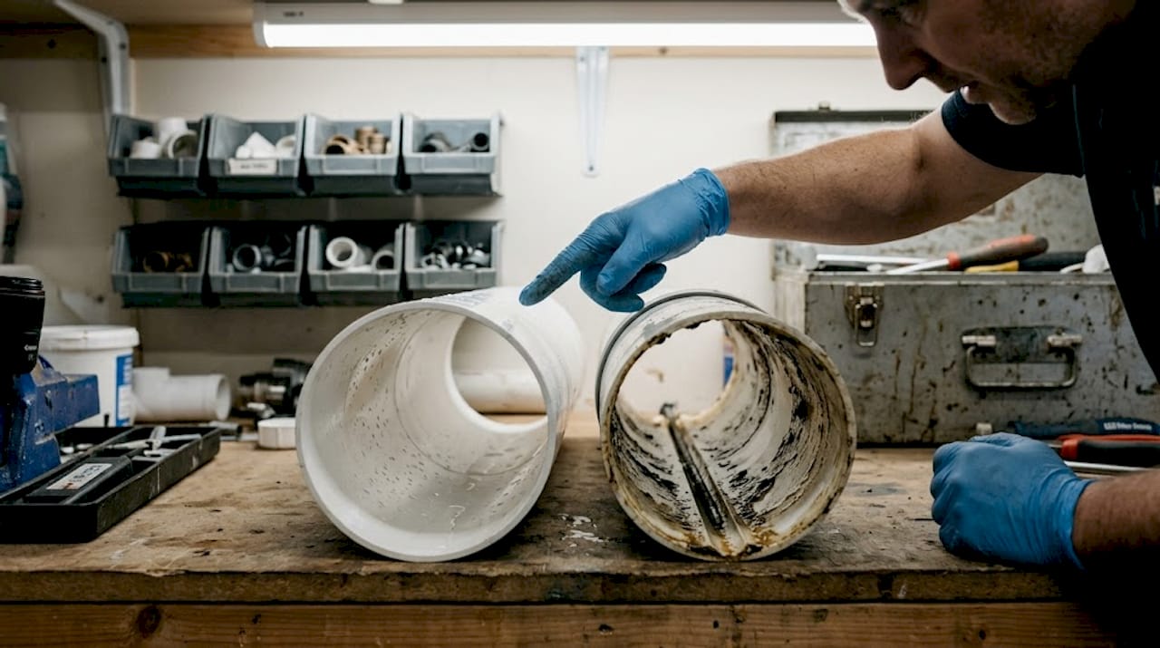 Cleaned vs. partially cleared drain pipe comparison