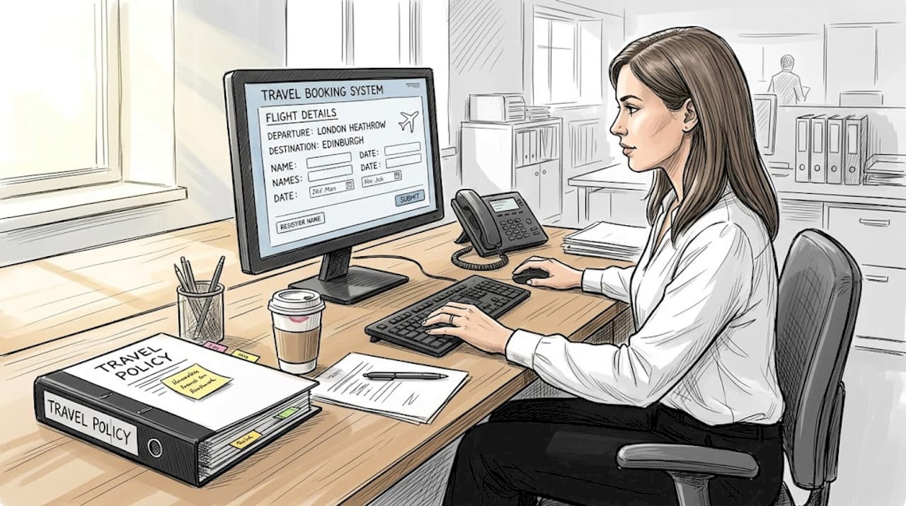 Administrator booking airport transfer in office