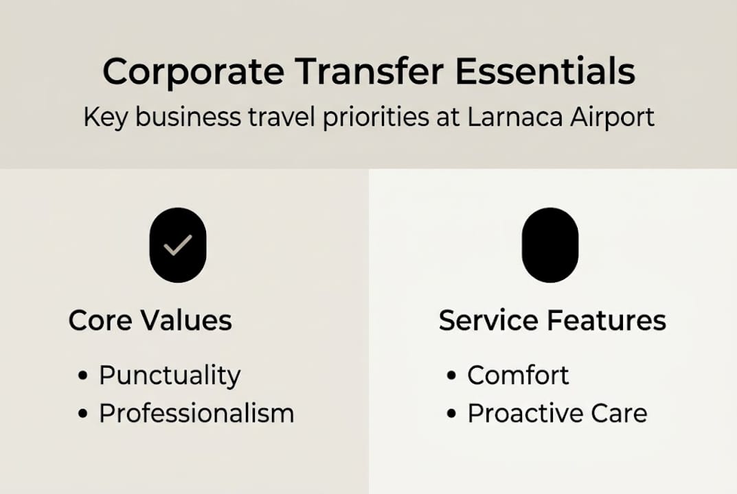 Infographic with pillars of corporate airport transfers