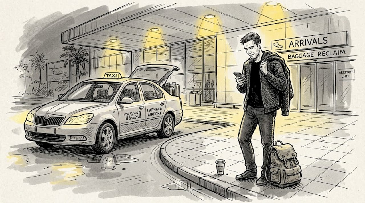 Taxi waiting at night for airport arrival