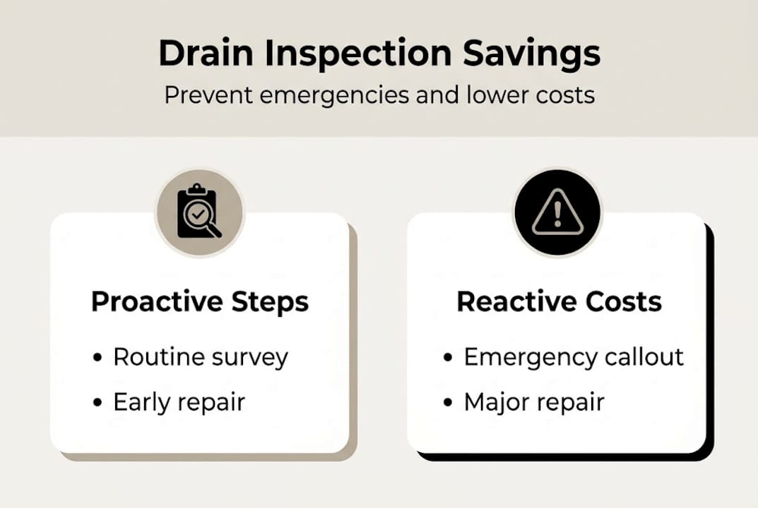 Infographic comparing proactive versus reactive drain care