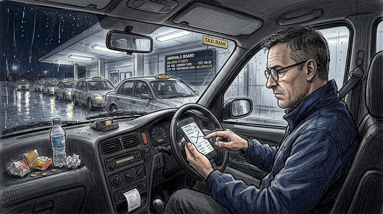 Taxi driver waits for late night arrival