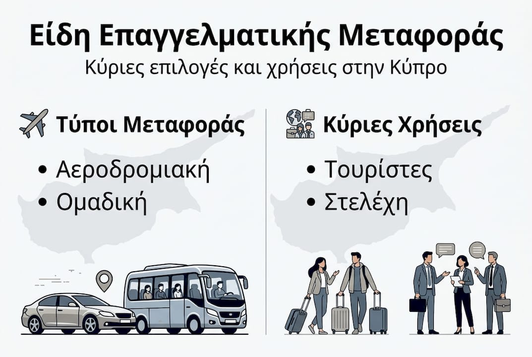 Γραφικό με πληροφορίες για τα μέσα μεταφοράς στην Κύπρο και πώς τα χρησιμοποιούμε στην καθημερινότητά μας