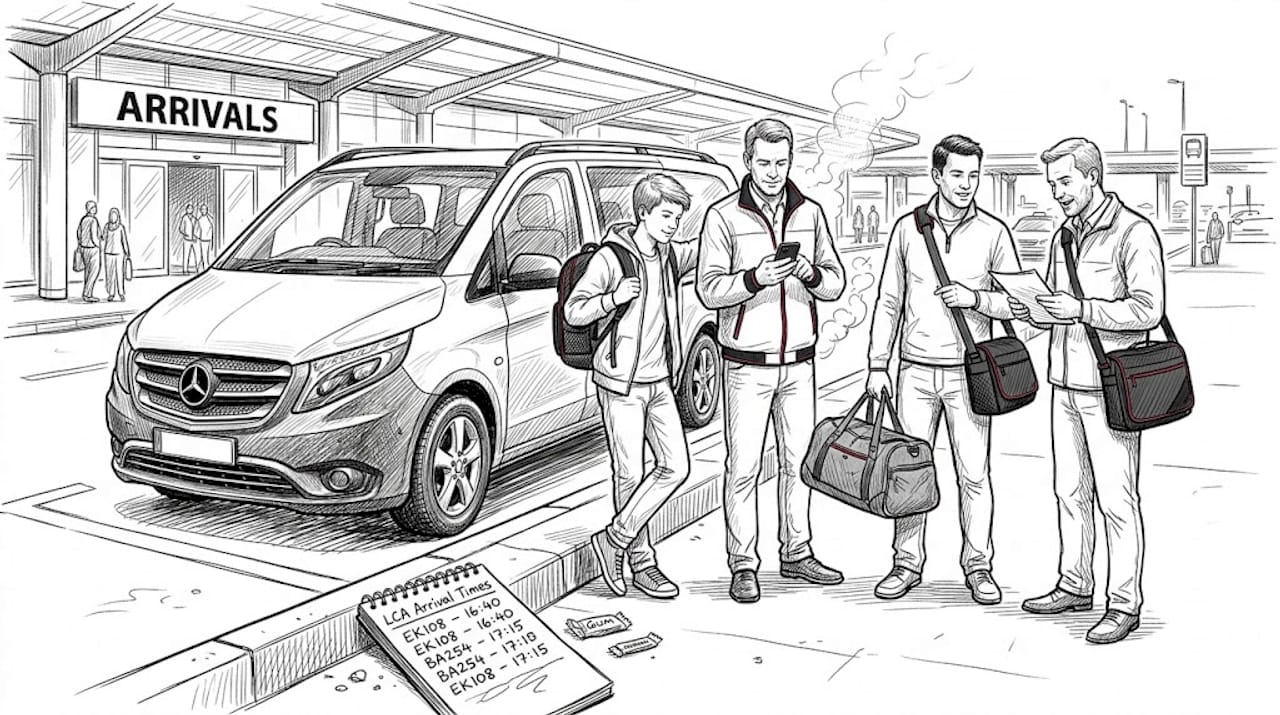 Family group coordinating airport transfer