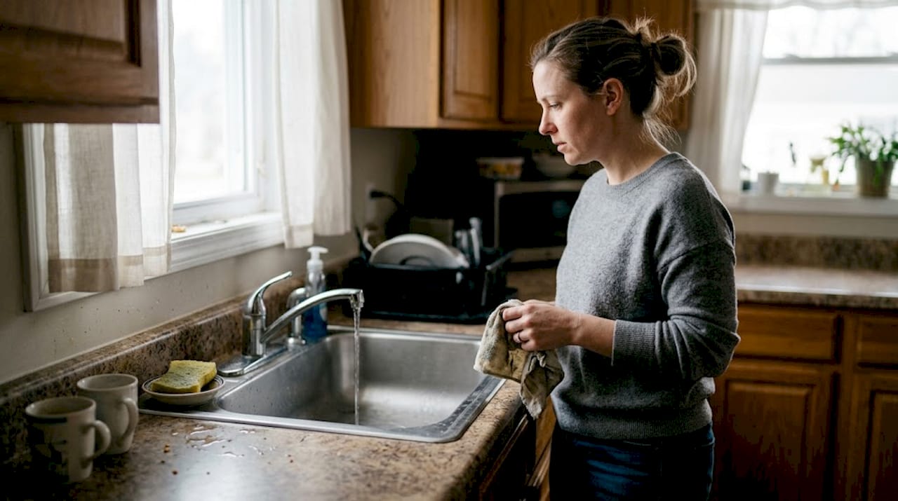 Slow draining kitchen sink being observed