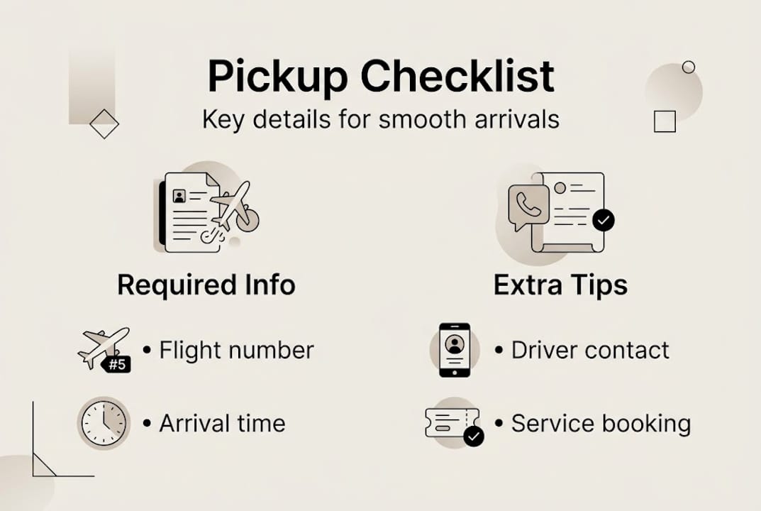 Infographic illustrating airport pickup checklist