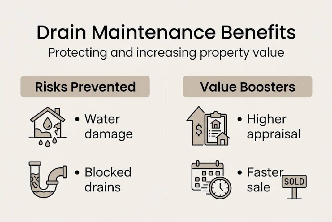Infographic showing drain maintenance risks and value