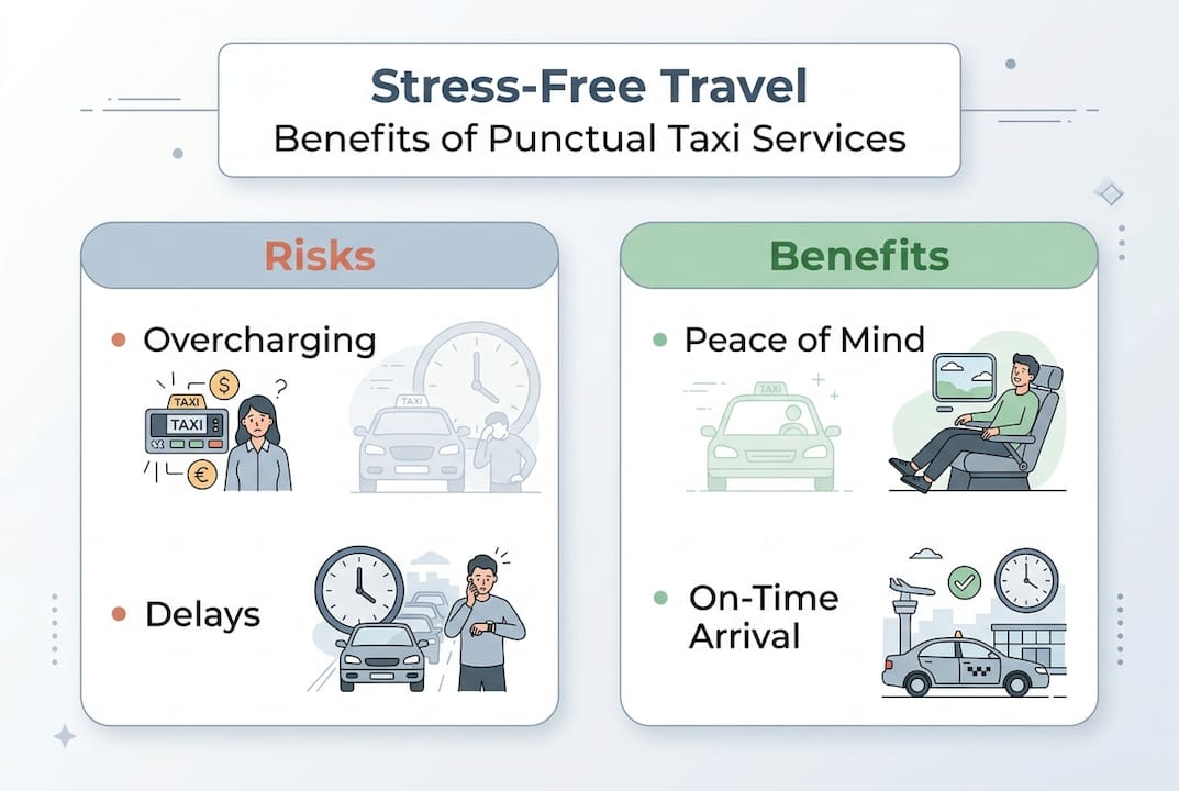 Infographic showing risks versus benefits of punctual taxis