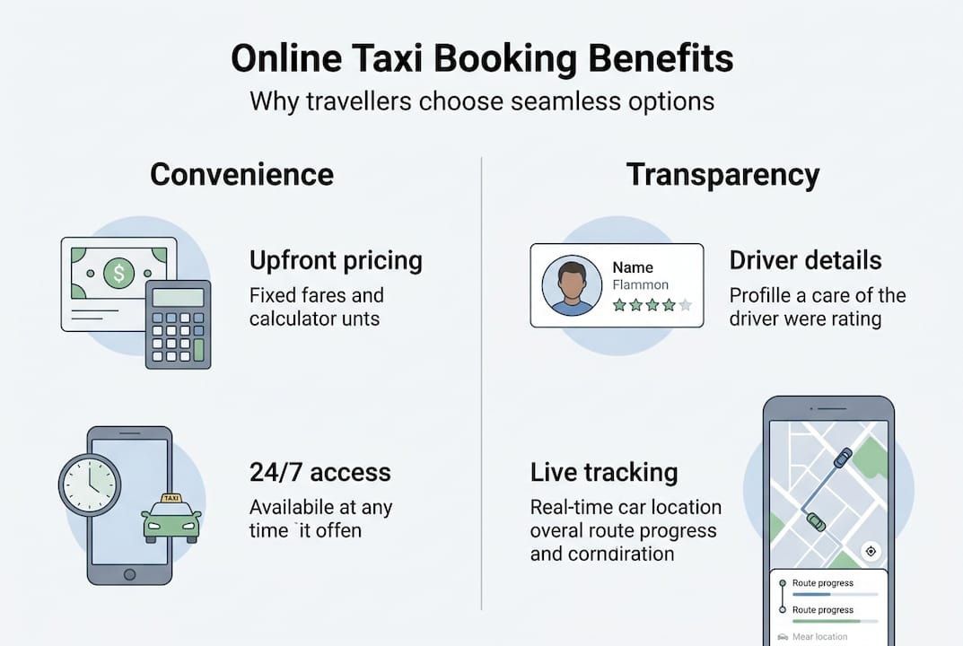 Infographic with key seamless taxi booking benefits