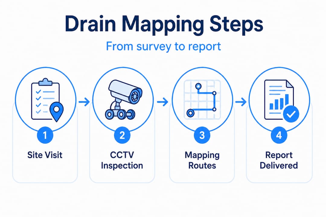 Infographic showing 4-step drain mapping process