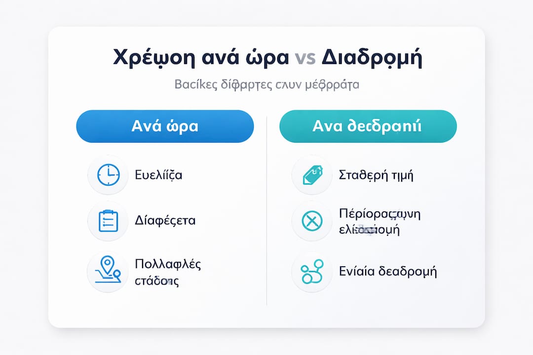 Εικονογραφημένος οδηγός: Ποια είναι η διαφορά μεταξύ χρέωσης ανά ώρα και χρέωσης ανά διαδρομή;