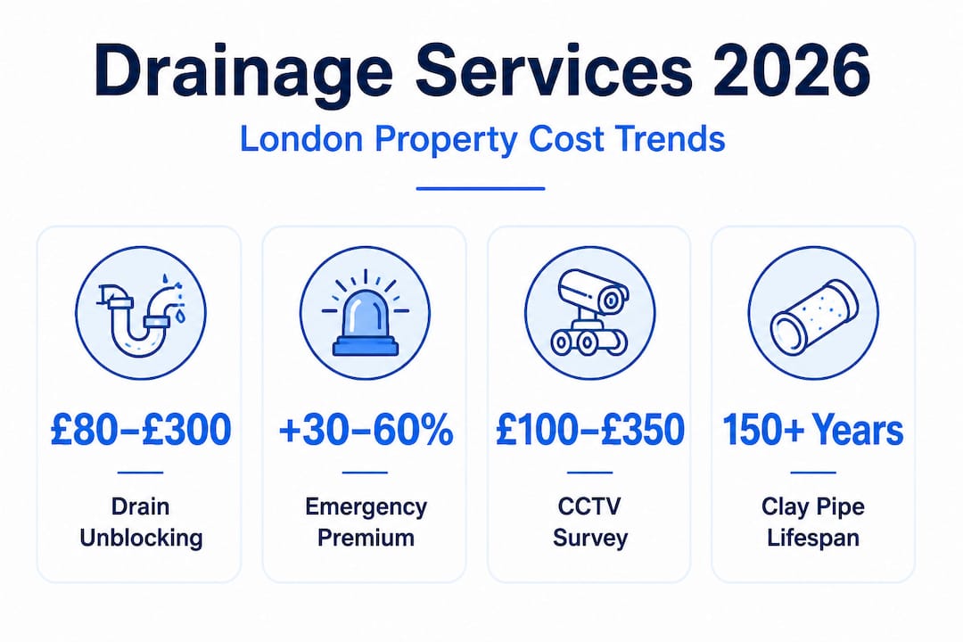 Infographic showing drainage service costs and stats