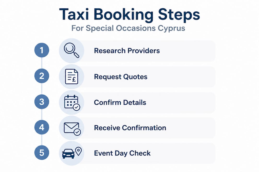 Infographic showing steps to book taxi for Cyprus event