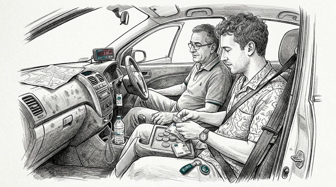Tourist paying taxi fare in euros