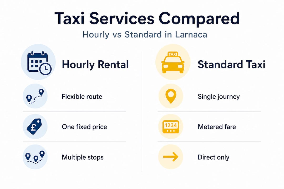 Infographic comparing hourly and standard taxi services