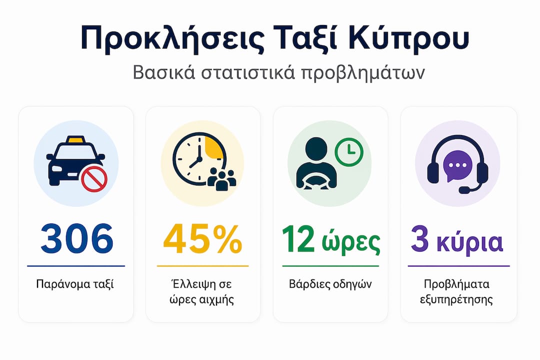 Γραφικό με στατιστικά στοιχεία για τις μεγαλύτερες προκλήσεις που αντιμετωπίζουν οι υπηρεσίες ταξί