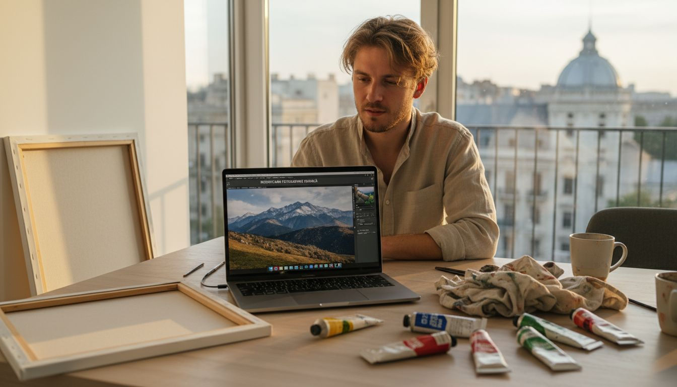 Un bărbat creează opere de artă personalizate în propriul atelier de acasă.