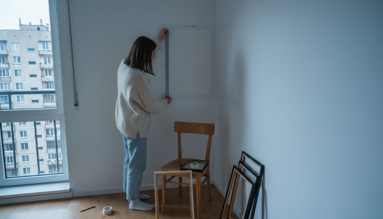 Persoană care potrivește dimensiunile pentru tablouri de colț