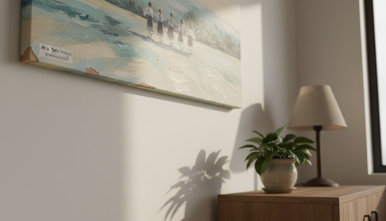 Detaliu de suprafață și textură a pânzei, surprins de aproape