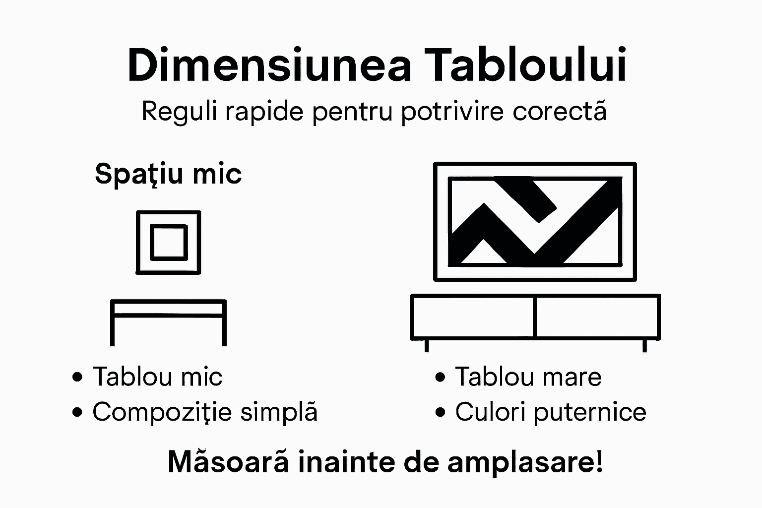 Infografic: cum alegi dimensiunea potrivită pentru tabloul tău decorativ