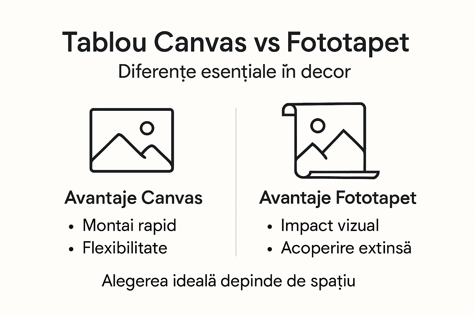 Infografic: principalele diferențe între tablourile canvas și fototapet