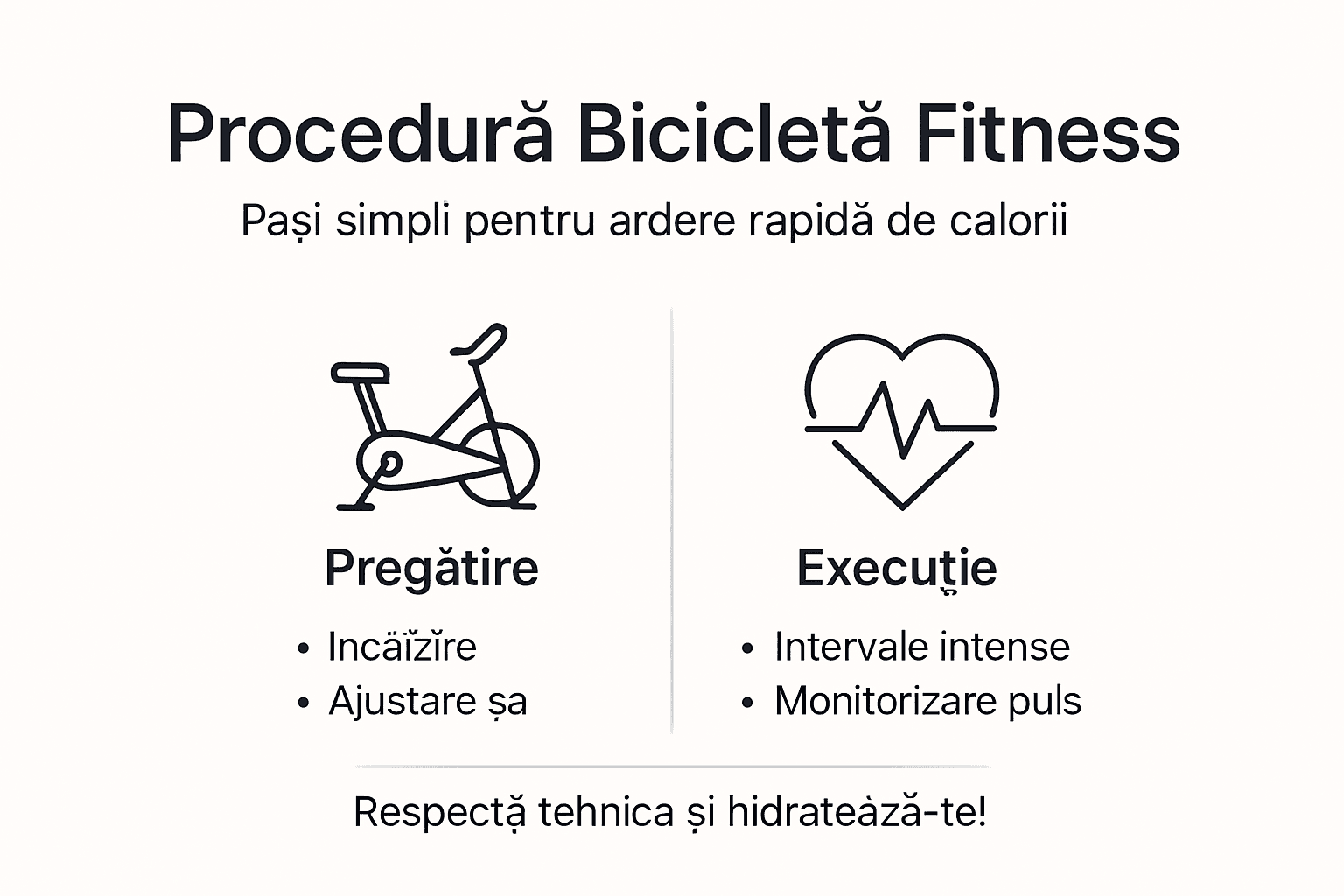Infografic: pașii esențiali pentru un antrenament eficient pe bicicleta de fitness