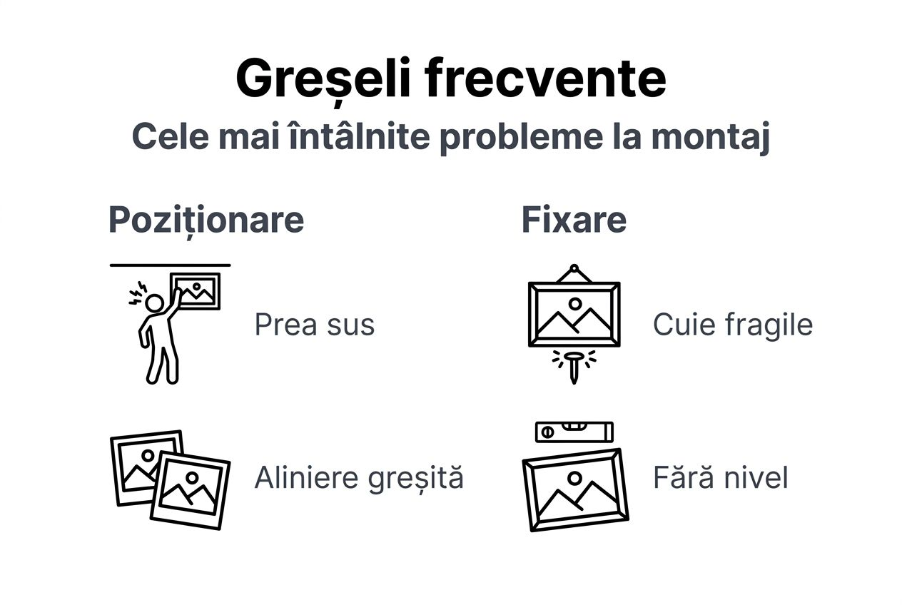 Infografic: cele mai des întâlnite greșeli când vine vorba de agățarea sau aranjarea tablourilor