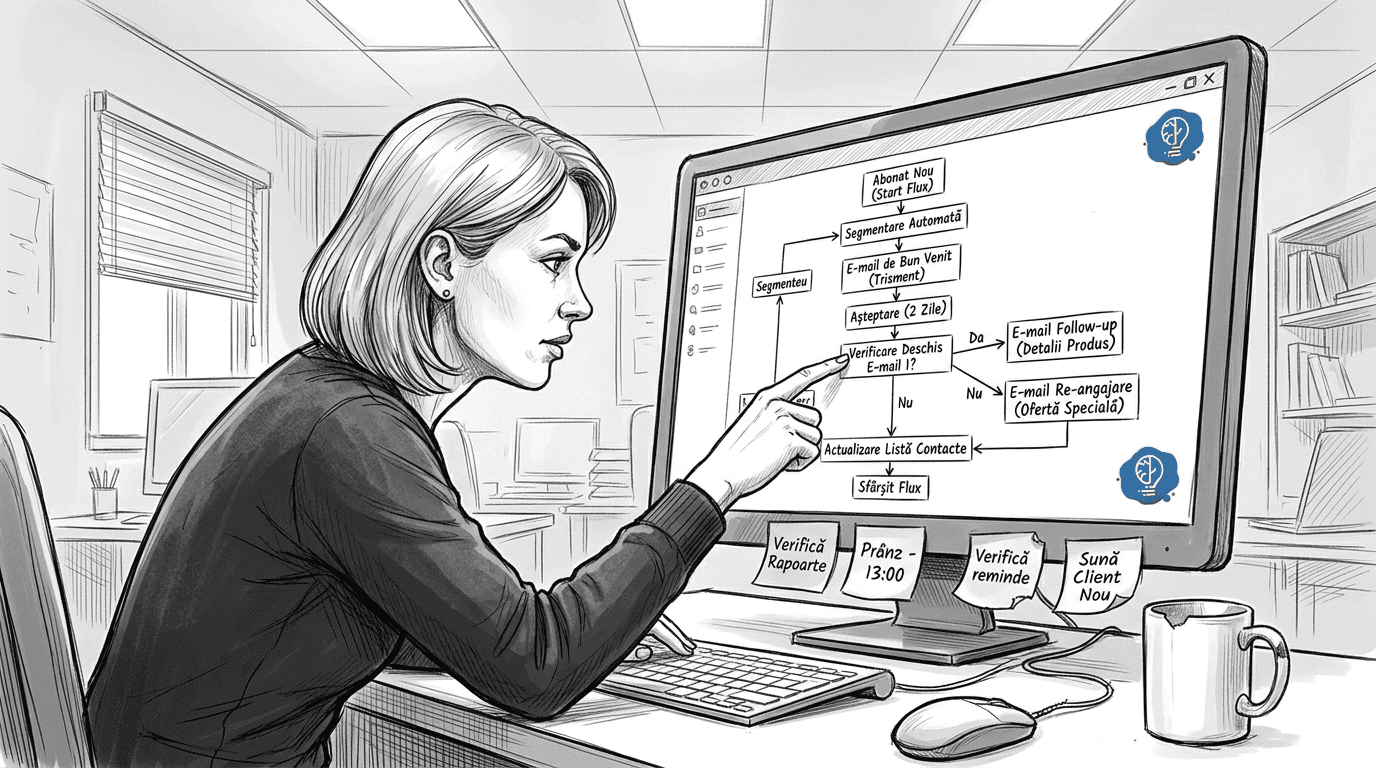 Managerul analizează fluxul automatizat de trimitere a emailurilor