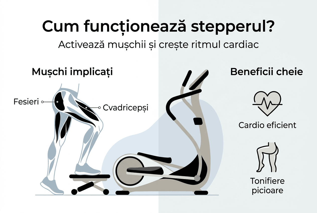 Infografic: Cum funcționează stepperul și cum îl poți folosi eficient acasă