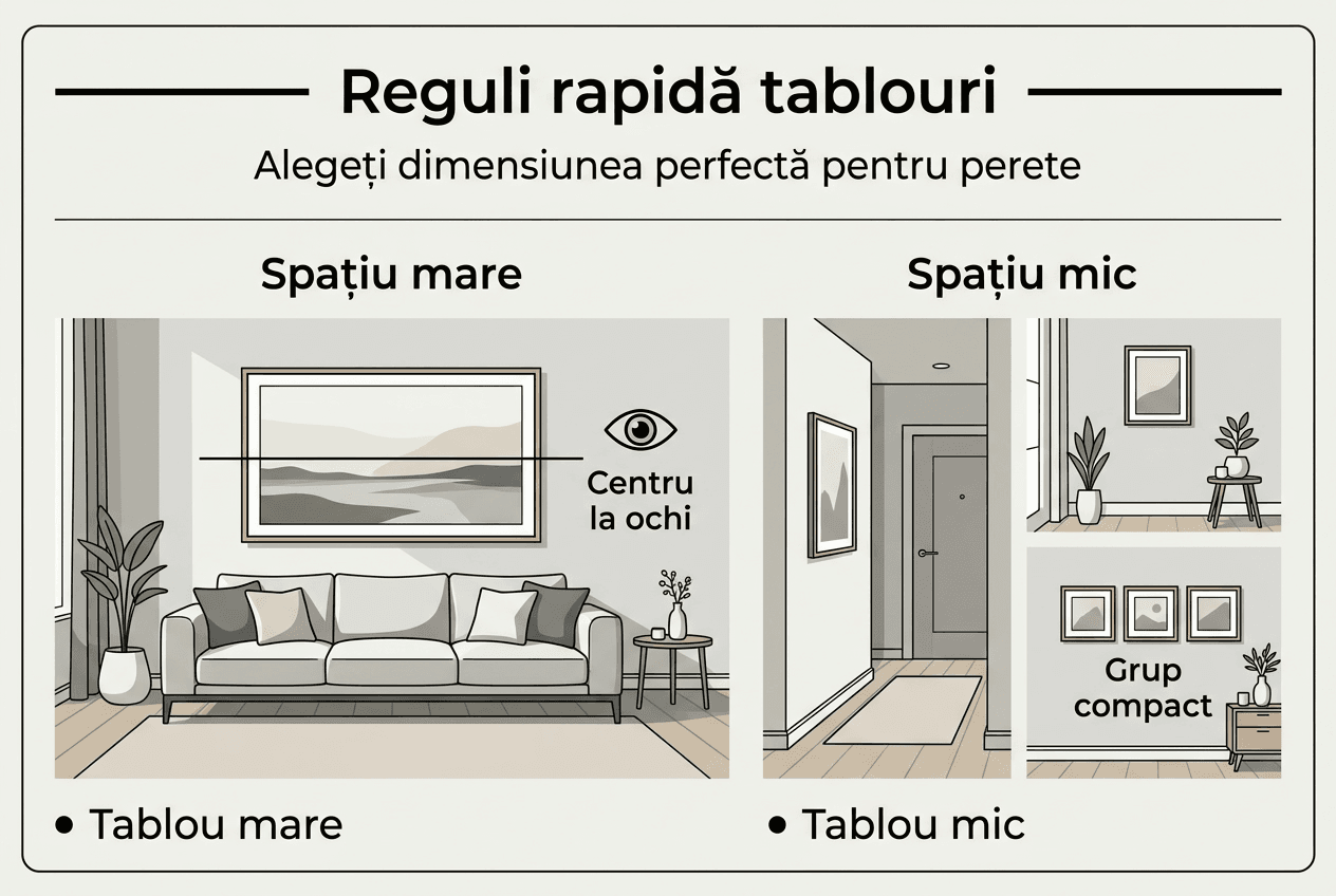 Infografic: cum alegi rapid dimensiunea potrivită pentru tablouri