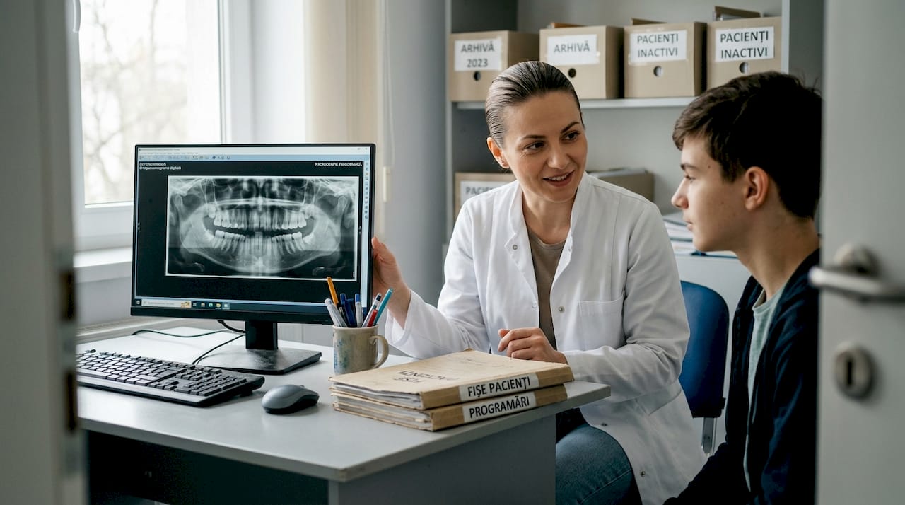 Medicul îi explică unui adolescent rezultatele radiografiei