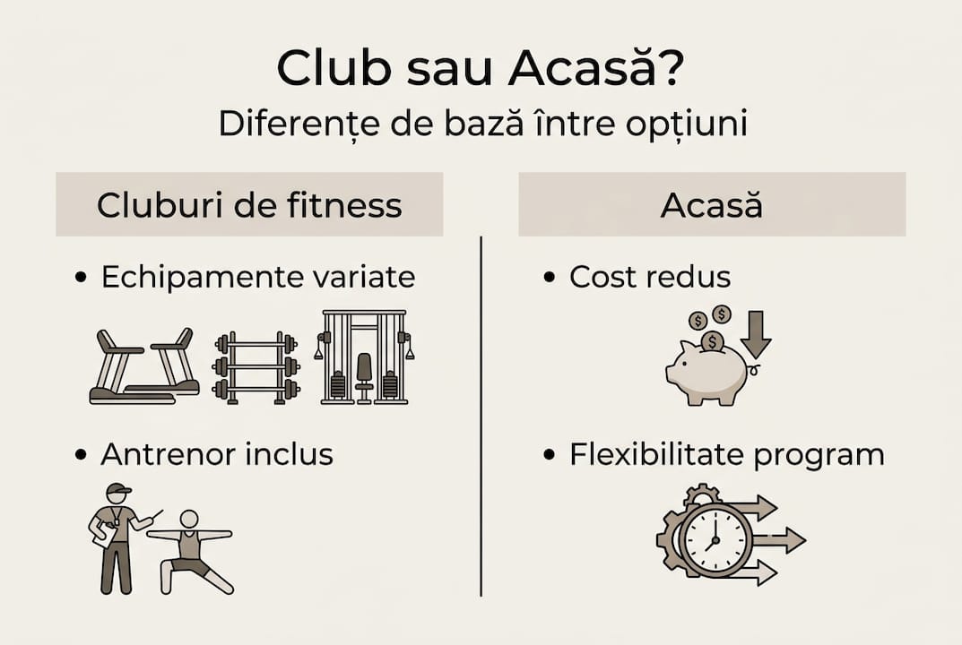 Infografic: antrenamentul la sală versus exercițiile făcute acasă