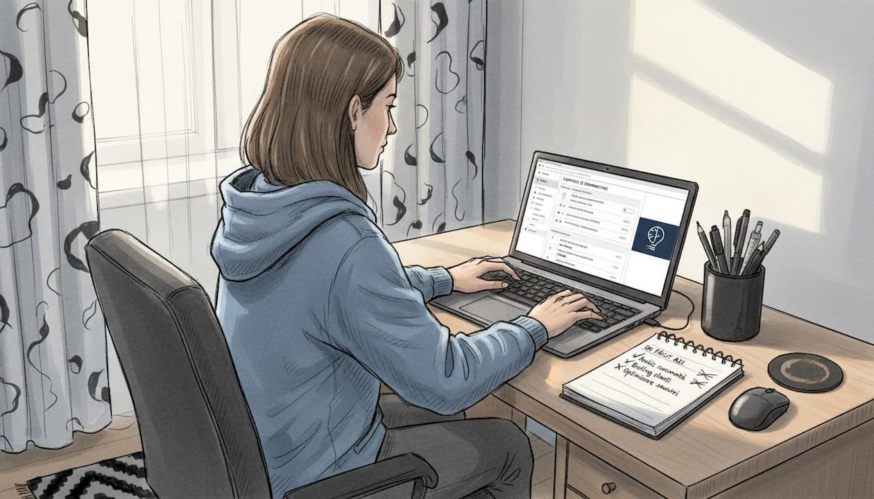 O femeie lucrează din biroul de acasă, set&acirc;nd o campanie de remarketing pe Facebook.