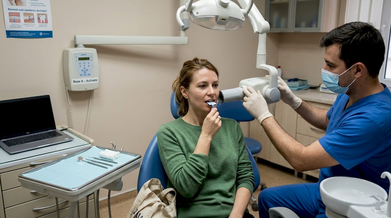 Pacient supus unei radiografii dentare