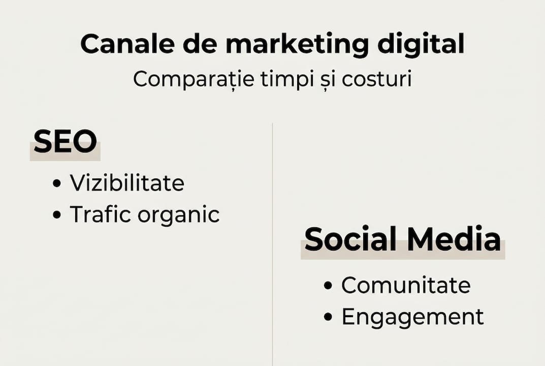 Infografic despre principalele canale de marketing digital: SEO și Social Media
