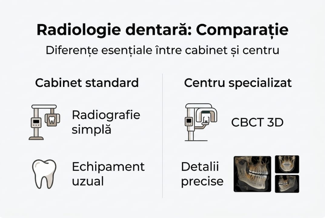 Infografic: diferențe între radiologia efectuată într-un cabinet medical și cea dintr-un centru specializat