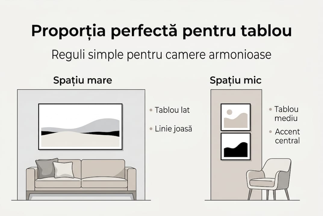 Infografic: Cum alegi dimensiunea potrivită a tablourilor pentru decorul casei