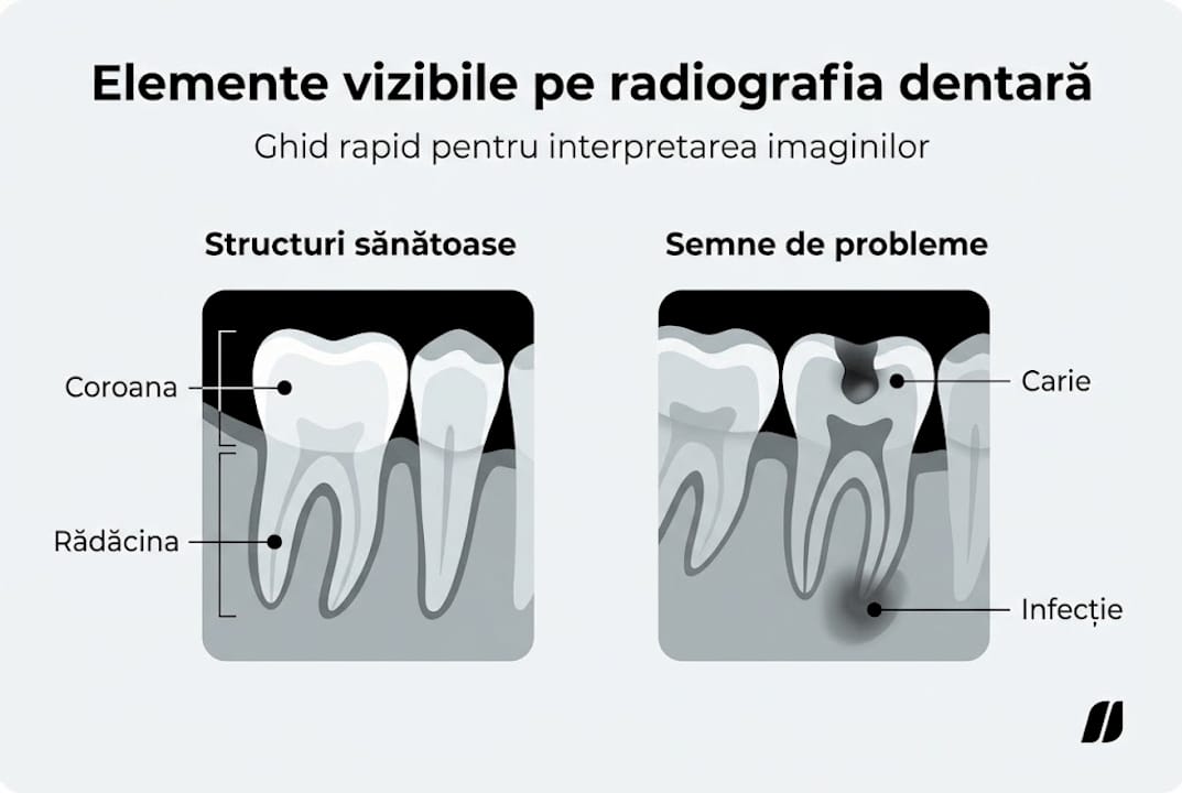 Elemente importante ilustrate pe radiografia dentară