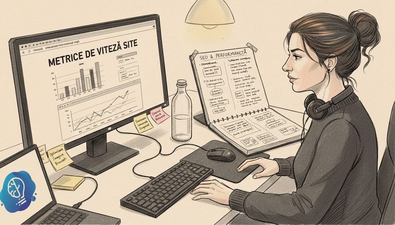 Un dezvoltator analizează indicatorii tehnici de SEO ai site-ului pentru a identifica posibile îmbunătățiri.