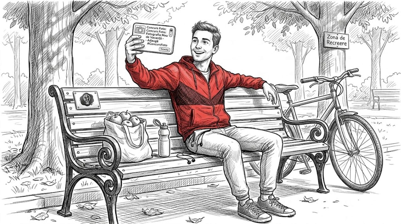 Un bărbat participă la un concurs organizat pe rețelele de socializare, chiar în aer liber.