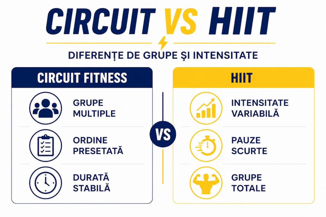 Infografic: diferențele dintre antrenamentul tip circuit și HIIT