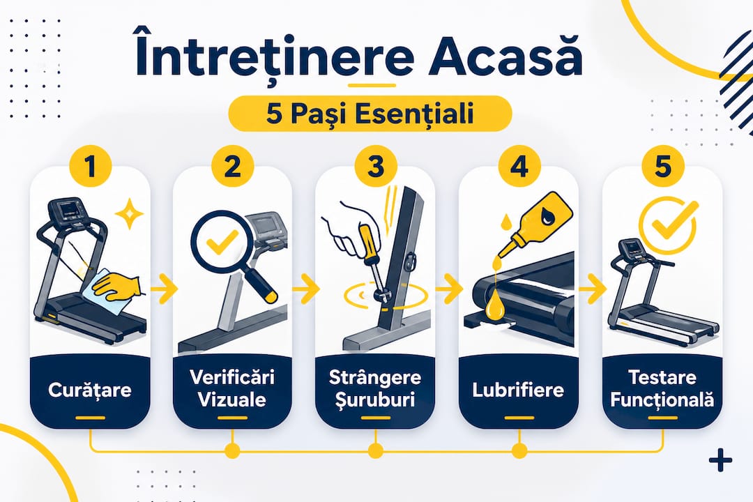 Infografic: cum îți întreții corect aparatele de fitness de acasă – pași esențiali pentru o durată de viață mai lungă