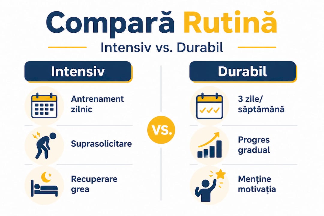 Infografic: comparație între o rutină intensă și una pe termen lung