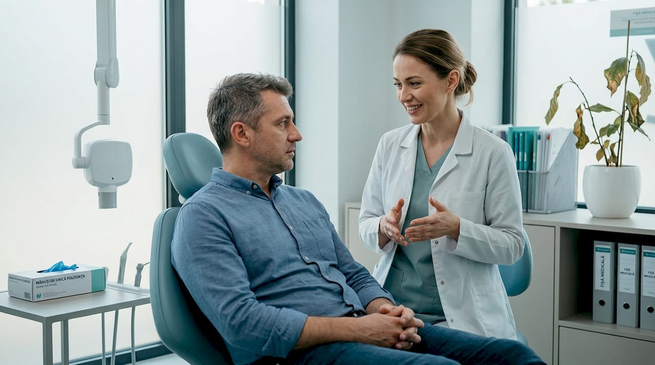 Cum îi explică medicul stomatolog unui adult anxios ce se întâmplă în cabinet