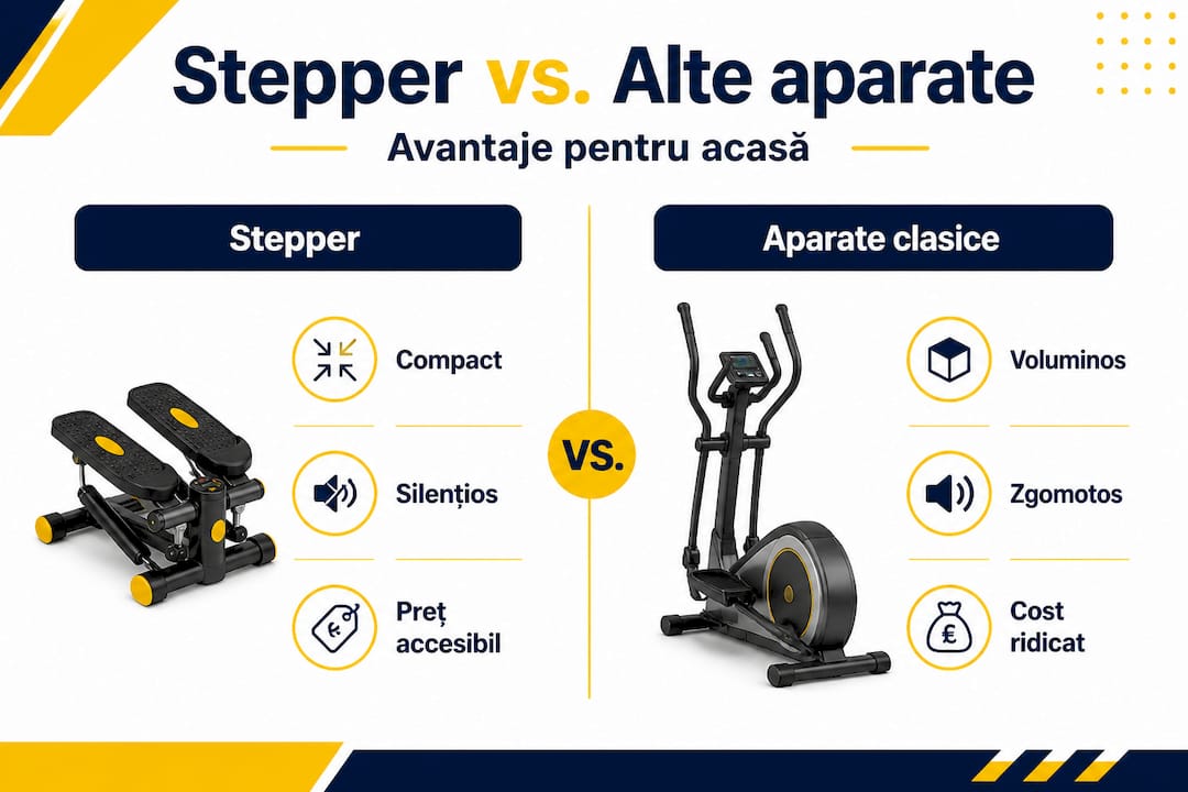 Infografic: Cum se compară stepperul cu alte echipamente de fitness